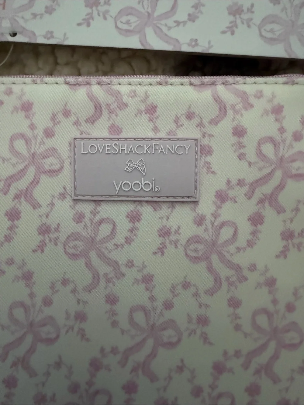 LoveShackFancy x yoobi cosmetic bag